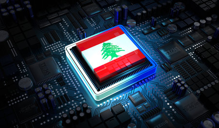 Computer processor with flag of Lebanon - 3D illustrationの写真素材