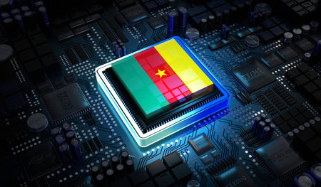 Computer processor with flag of Cameroon - 3D illustrationの写真素材