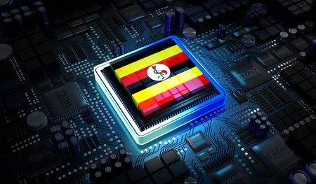 Computer processor with flag of Uganda - 3D illustrationの写真素材