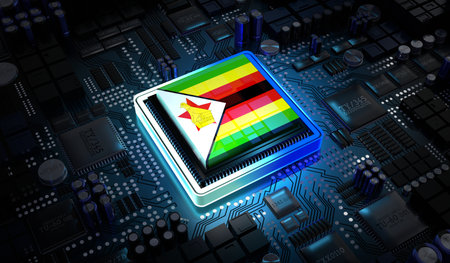 Computer processor with flag of Zimbabwe - 3D illustrationの写真素材