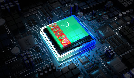 Computer processor with flag of Turkmenistan - 3D illustrationの写真素材