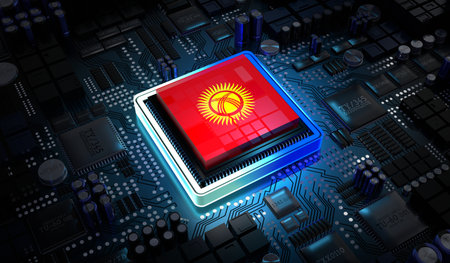 Computer processor with flag of Kyrgyzstan - 3D illustrationの写真素材