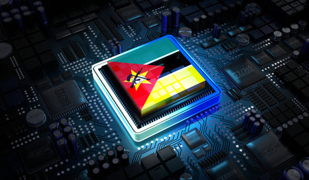 Computer processor with flag of Mozambique - 3D illustrationの写真素材