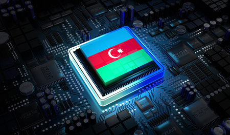 Computer processor with flag of Azerbaijan - 3D illustration