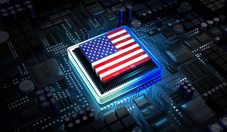 Computer processor with flag of USA - 3D illustrationの写真素材