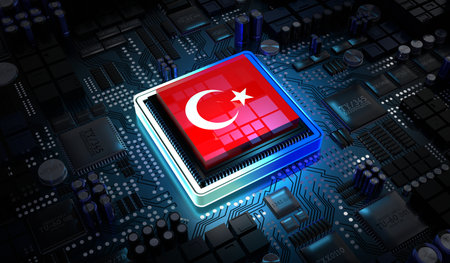Computer processor with flag - 3D illustration