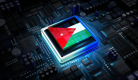 Computer processor with flag of Jordan - 3D illustrationの写真素材