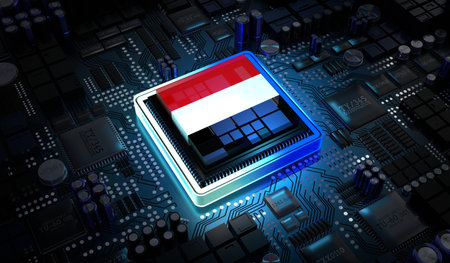 Computer processor with flag - 3D illustrationの写真素材