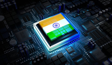 Computer processor with flag of India - 3D illustration