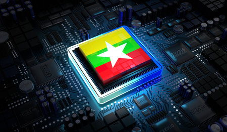 Computer processor with flag of Myanmar - 3D illustrationの写真素材