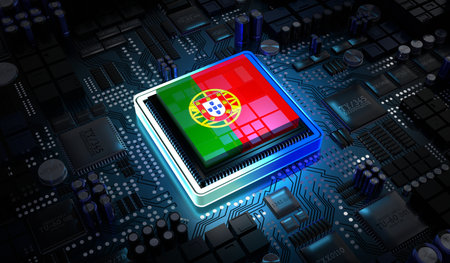 Computer processor with flag of Portugal - 3D illustration