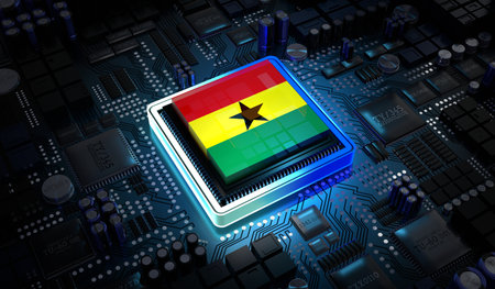 Computer processor with flag of Ghana - 3D illustration