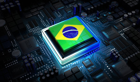 Computer processor with flag of Brazil - 3D illustrationの写真素材