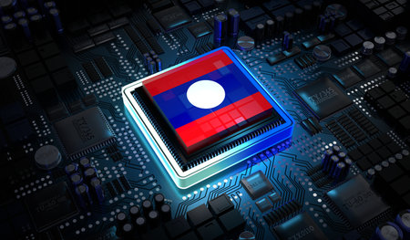 Computer processor with flag of Laos - 3D illustration