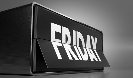 Friday - calendar on gray background - 3D illustrationの写真素材
