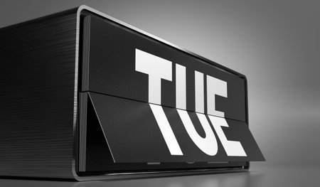 Tuesday - calendar on gray background - 3D illustration