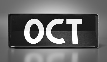 October - calendar on gray background - 3D illustrationの写真素材