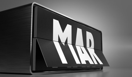 March - calendar on gray background - 3D illustrationの写真素材