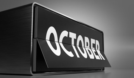 October - calendar on gray background - 3D illustrationの写真素材