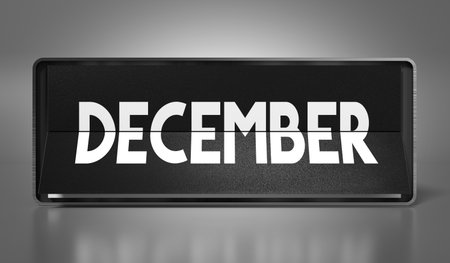 December - calendar on gray background - 3D illustrationの写真素材