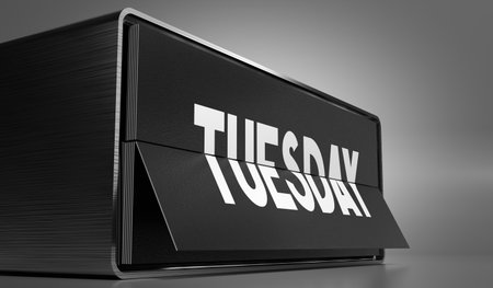 Tuesday - calendar on gray background - 3D illustrationの写真素材