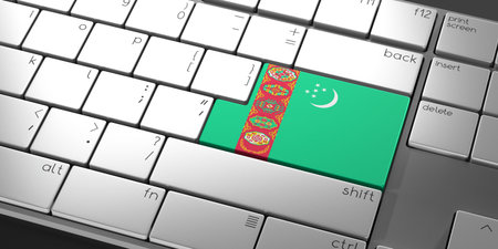 Computer keyboard with flag of Turkmenistan - 3D illustrationの写真素材