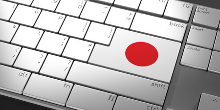 Computer keyboard with flag of Japan - 3D illustrationの写真素材