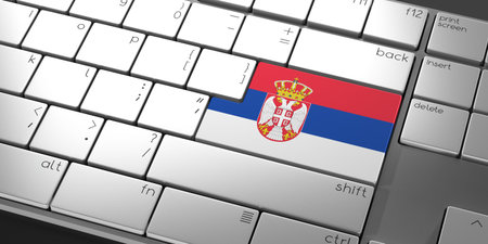 Computer keyboard with flag of Serbia - 3D illustrationの写真素材