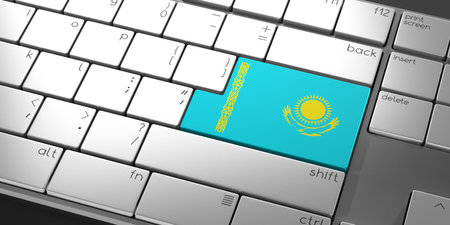 Computer keyboard with flag of Kazahstan - 3D illustrationの写真素材