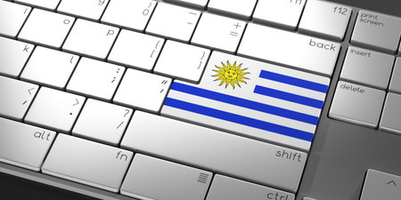 Computer keyboard with flag of Uruguay - 3D illustrationの写真素材