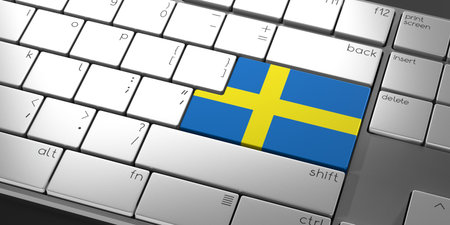 Computer keyboard with flag of Sweden - 3D illustrationの写真素材