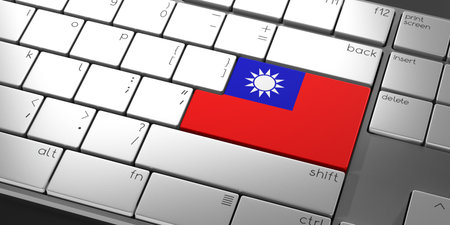 Computer keyboard with flag of Taiwan - 3D illustrationの写真素材