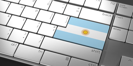 Computer keyboard with flag of Argentina - 3D illustrationの写真素材
