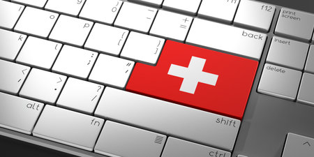 Computer keyboard with flag of Switzerland - 3D illustrationの写真素材