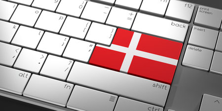 Computer keyboard with flag of Denmark - 3D illustrationの写真素材