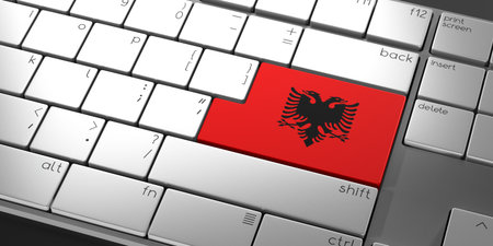Computer keyboard with flag of Albania - 3D illustrationの写真素材