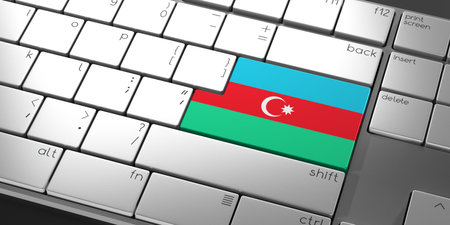 Computer keyboard with flag of Azerbaijan - 3D illustrationの写真素材