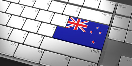 Computer keyboard with flag of New Zealand - 3D illustrationの写真素材