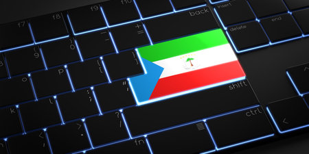 Computer keyboard with flag of Equatorial Guinea - 3D illustrationの写真素材