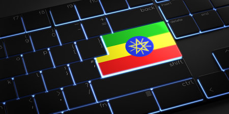 Computer keyboard with flag of Ethiopia - 3D illustration