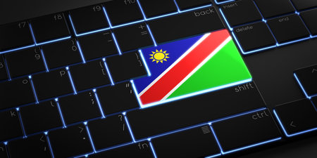 Computer keyboard with flag of Namibia - 3D illustrationの写真素材