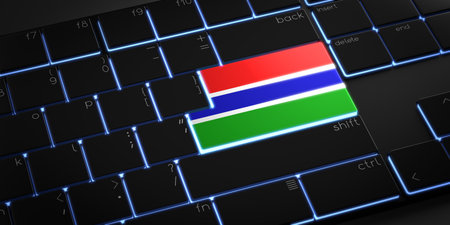 Computer keyboard with flag of Gambia - 3D illustration