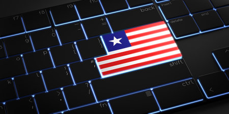 Computer keyboard with flag of Liberia - 3D illustrationの写真素材
