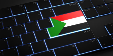 Computer keyboard with flag of Sudan - 3D illustrationの写真素材