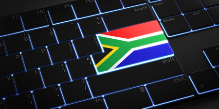 Computer keyboard with flag of South Africa - 3D illustration