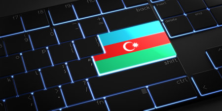 Computer keyboard with flag of Azerbaijan - 3D illustrationの写真素材