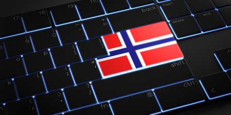 Computer keyboard with flag of Norway - 3D illustration