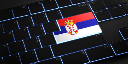 Computer keyboard with flag of Serbia - 3D illustrationの写真素材