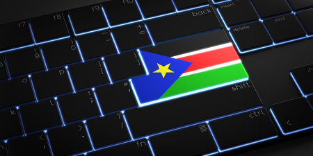 Computer keyboard with flag of South Sudan - 3D illustrationの写真素材
