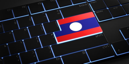 Computer keyboard with flag of Laos - 3D illustrationの写真素材